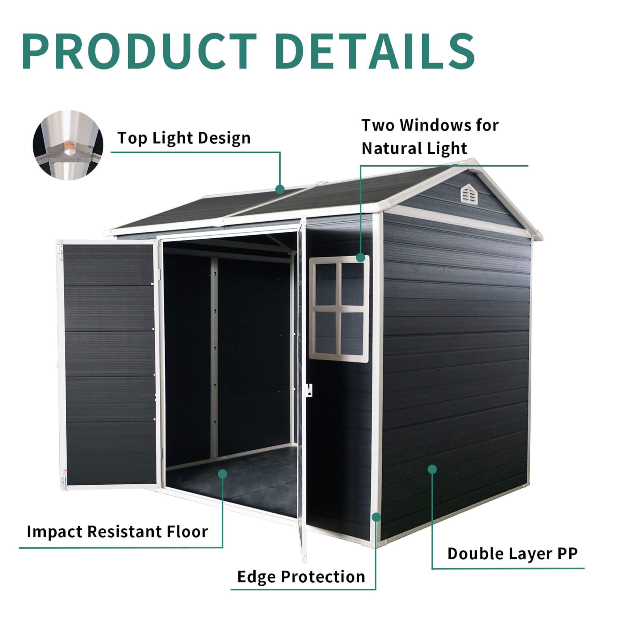 [06x08FT] Outdoor Resin Patio Garden Shed With Floor, 2 Windows, And Lockable Doors (SAK54953)