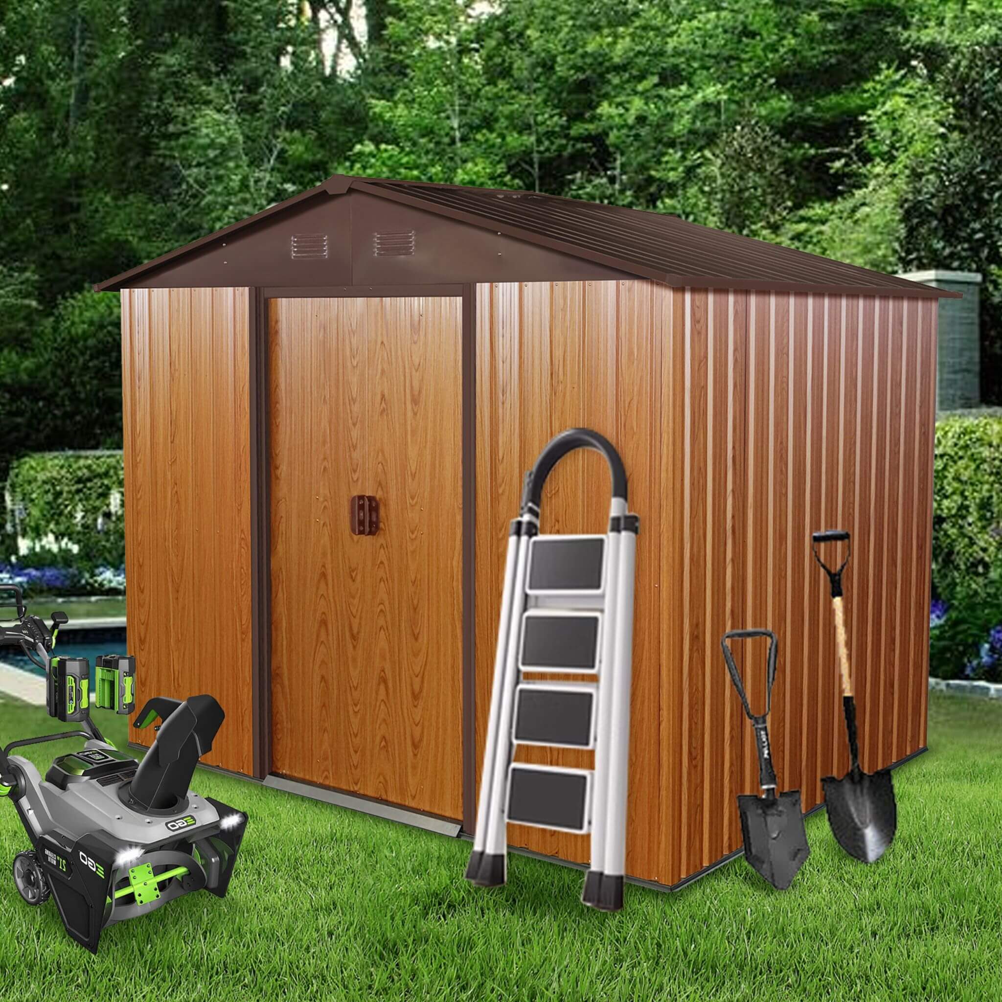 [06X08FT] Premium Outdoor Metal Storage Shed With Metal Floor Frame (SAK95204)