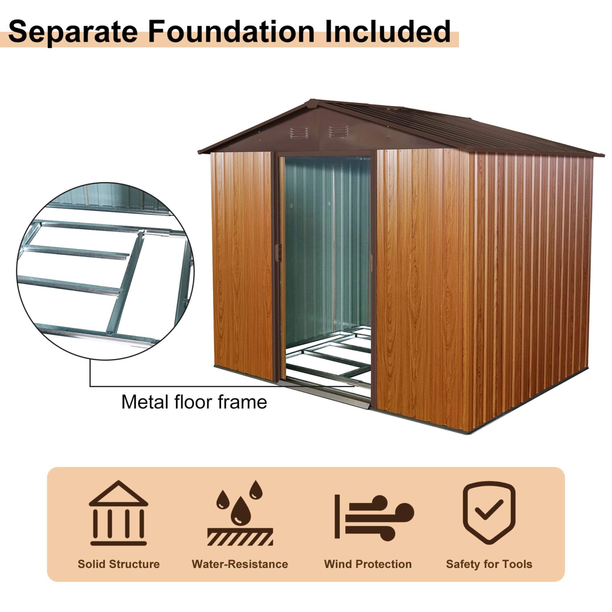 [06X08FT] Premium Outdoor Metal Storage Shed With Metal Floor Frame (SAK95204)