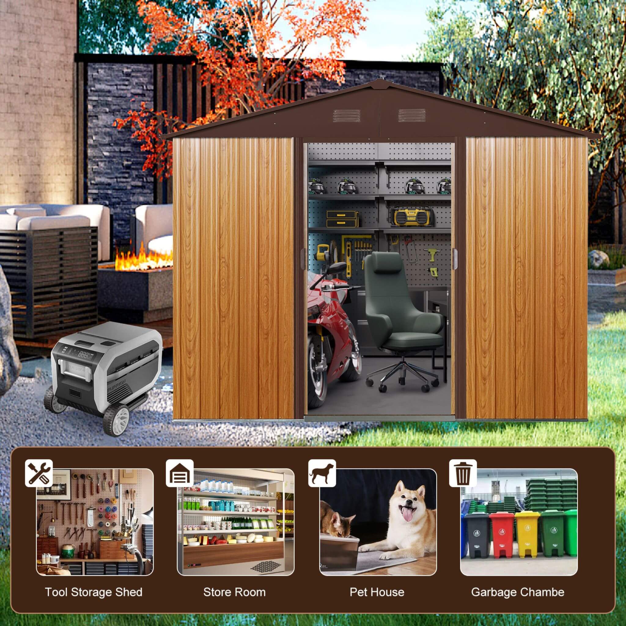[06X08FT] Premium Outdoor Metal Storage Shed With Metal Floor Frame (SAK95204)