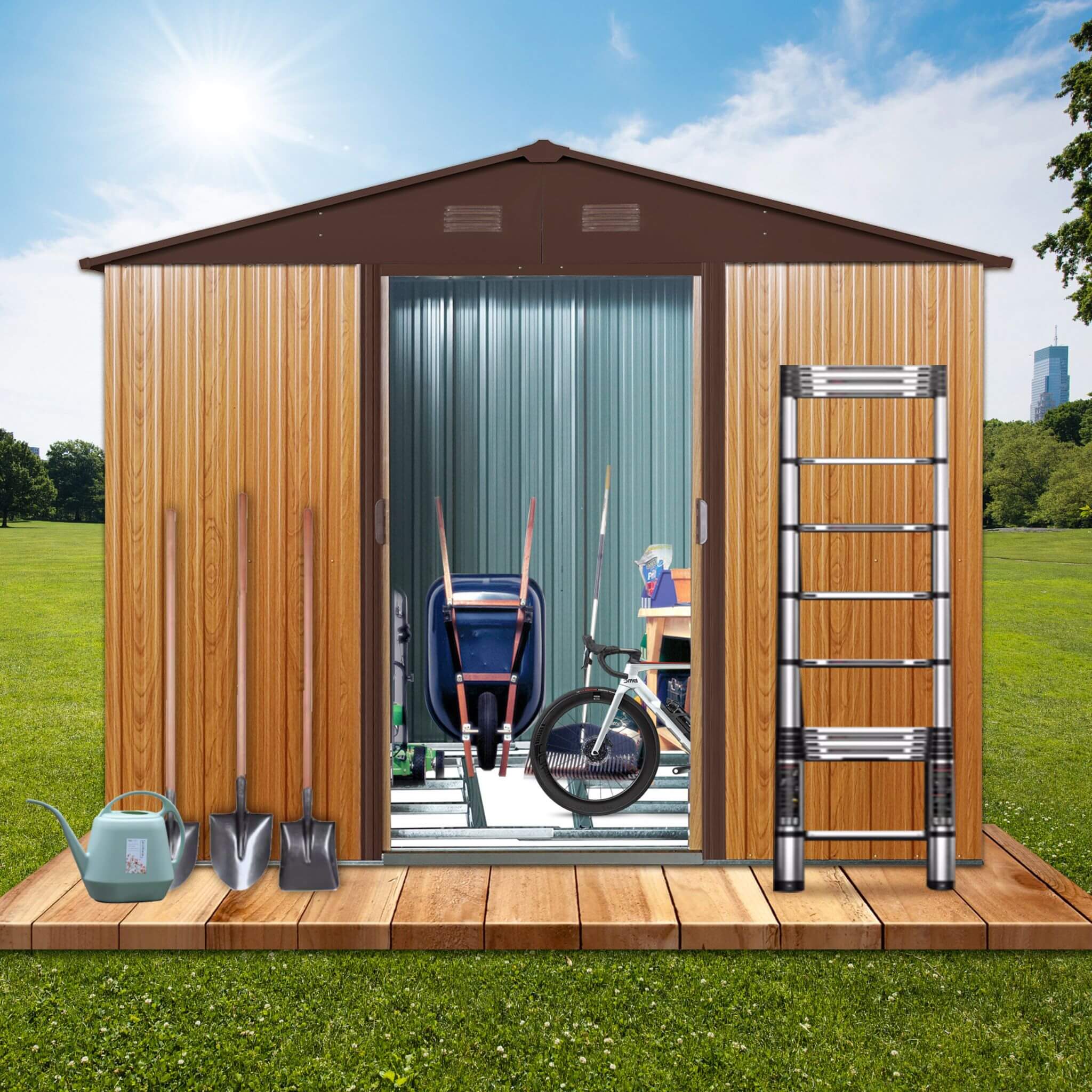 [06X08FT] Premium Outdoor Metal Storage Shed With Metal Floor Frame (SAK95204)