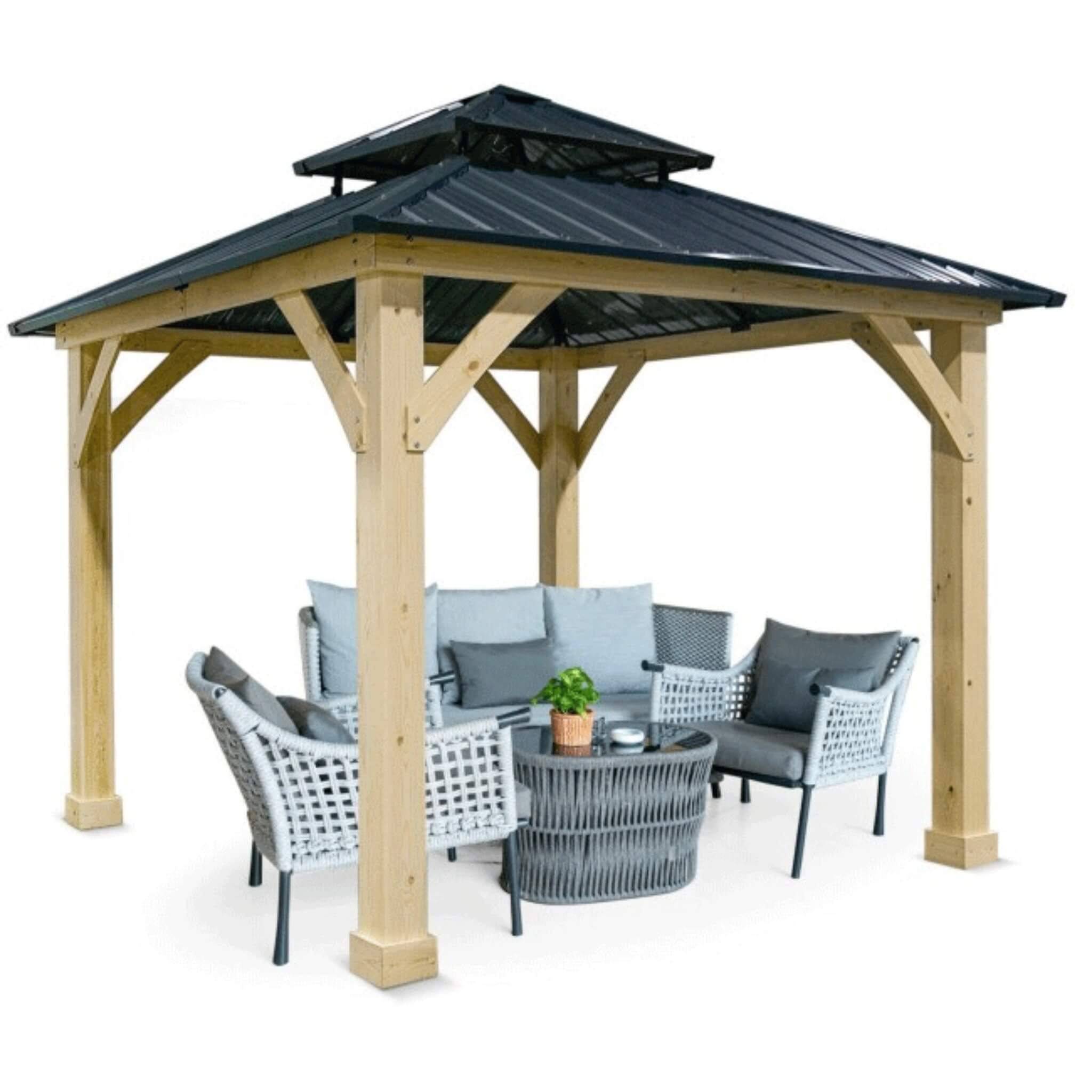 [10x10FT] Premium Outdoor Patio Hardtop Gazebo W/ Double Steel Roof (SAK01291)