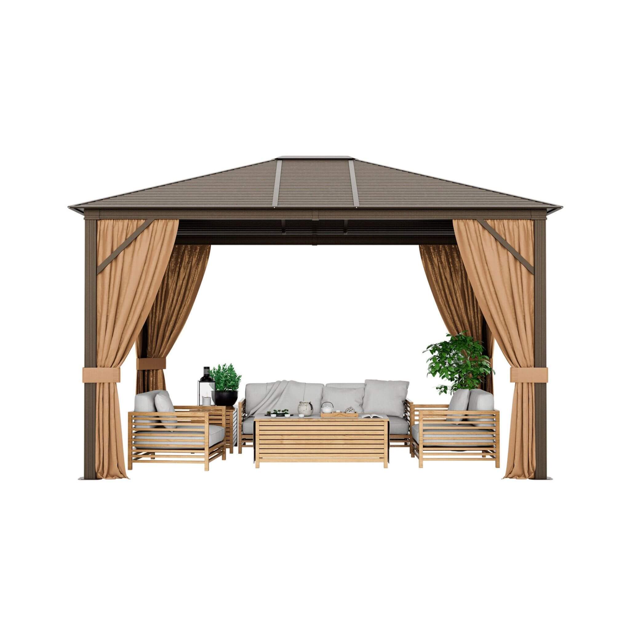 [10x12FT] Premium Outdoor Hardtop Patio Gazebo W/ Galvanized Steel Top & Aluminum Frame (SAK74065)