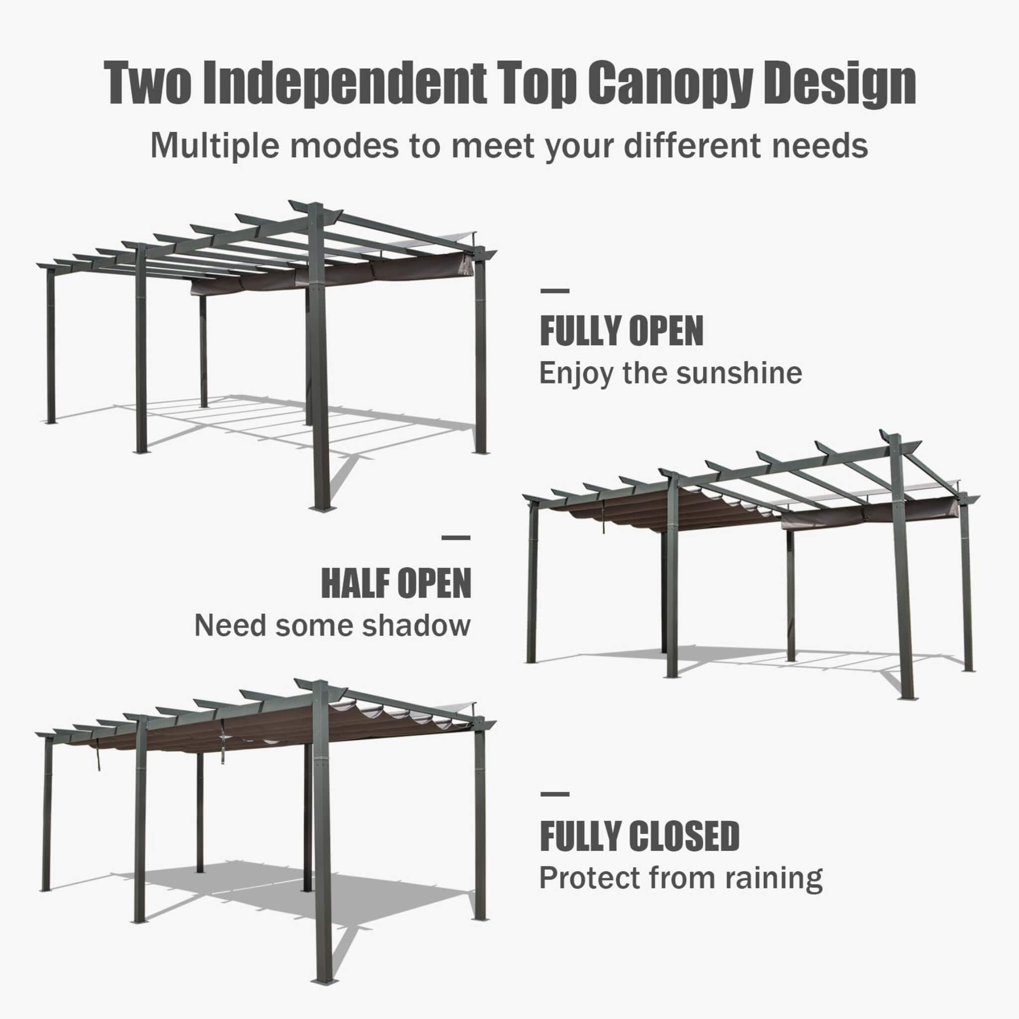 [11X20FT] Premium Outdoor Retractable Aluminum Pergola Gazebo With Weather-Resistant Canopy (SAK54612)
