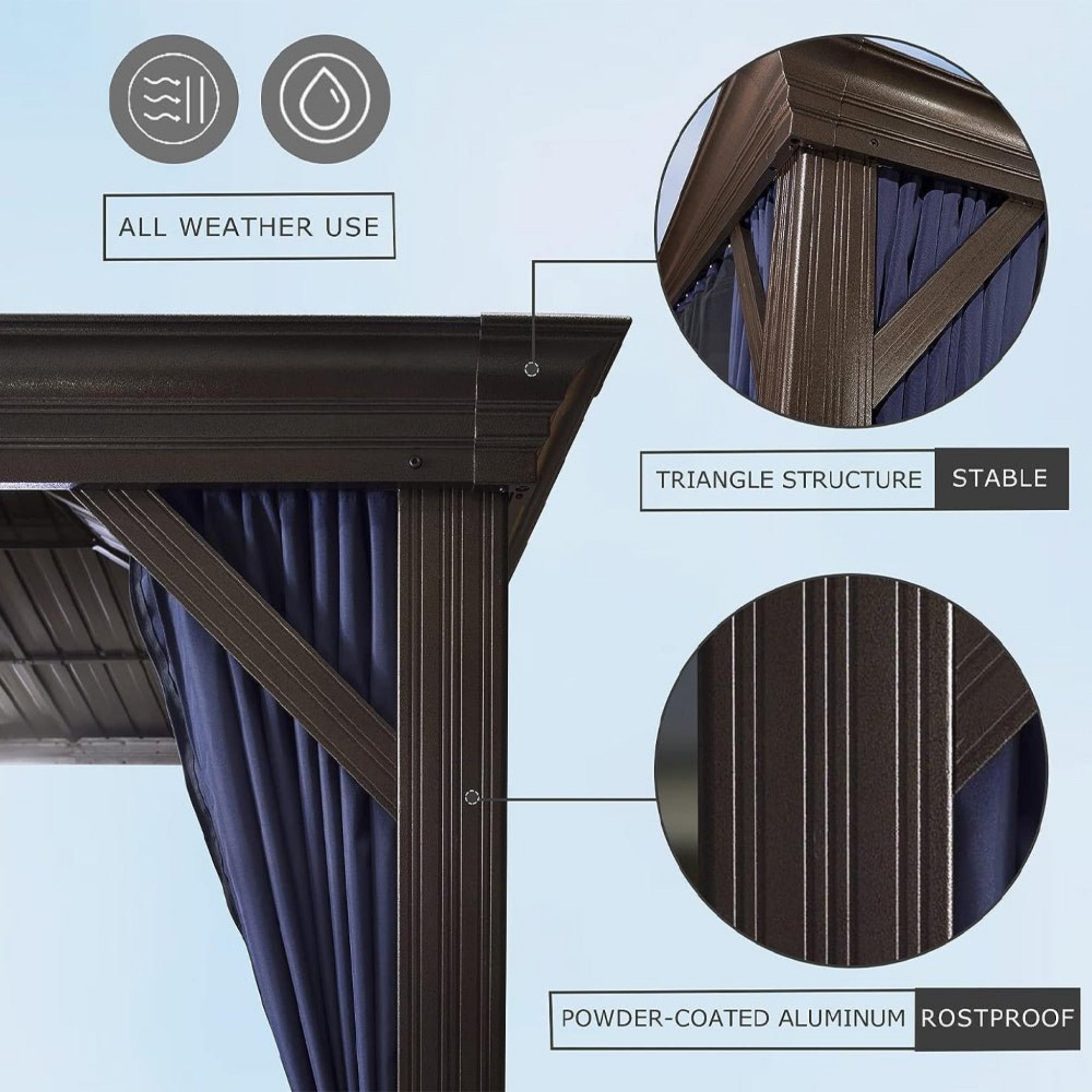 [12x20FT] Heavy Duty Outdoor Backyard Hardtop Gazebo With Netting And Curtains (SAK18352)