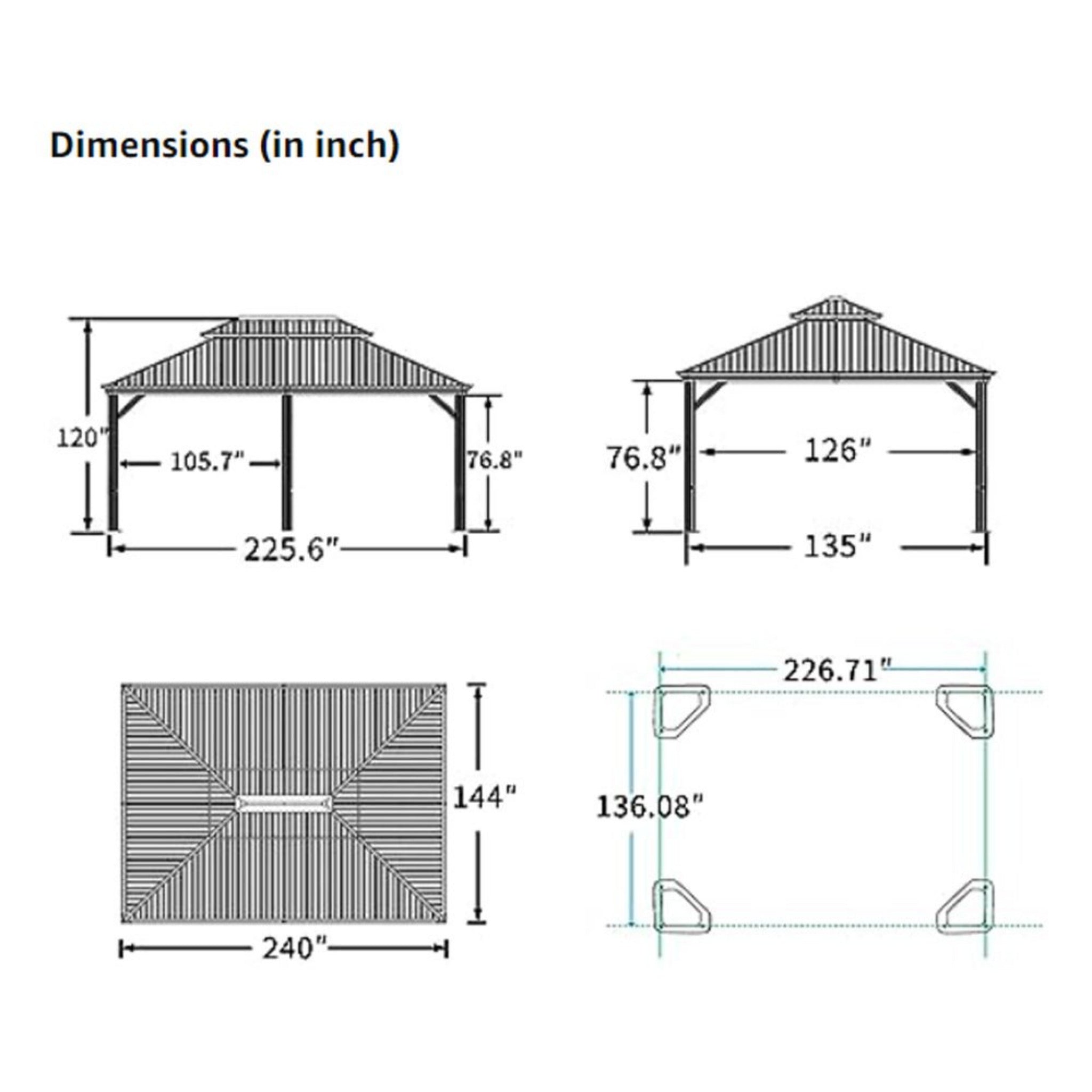 [12x20FT] Heavy Duty Outdoor Backyard Hardtop Gazebo With Netting And Curtains (SAK18352)