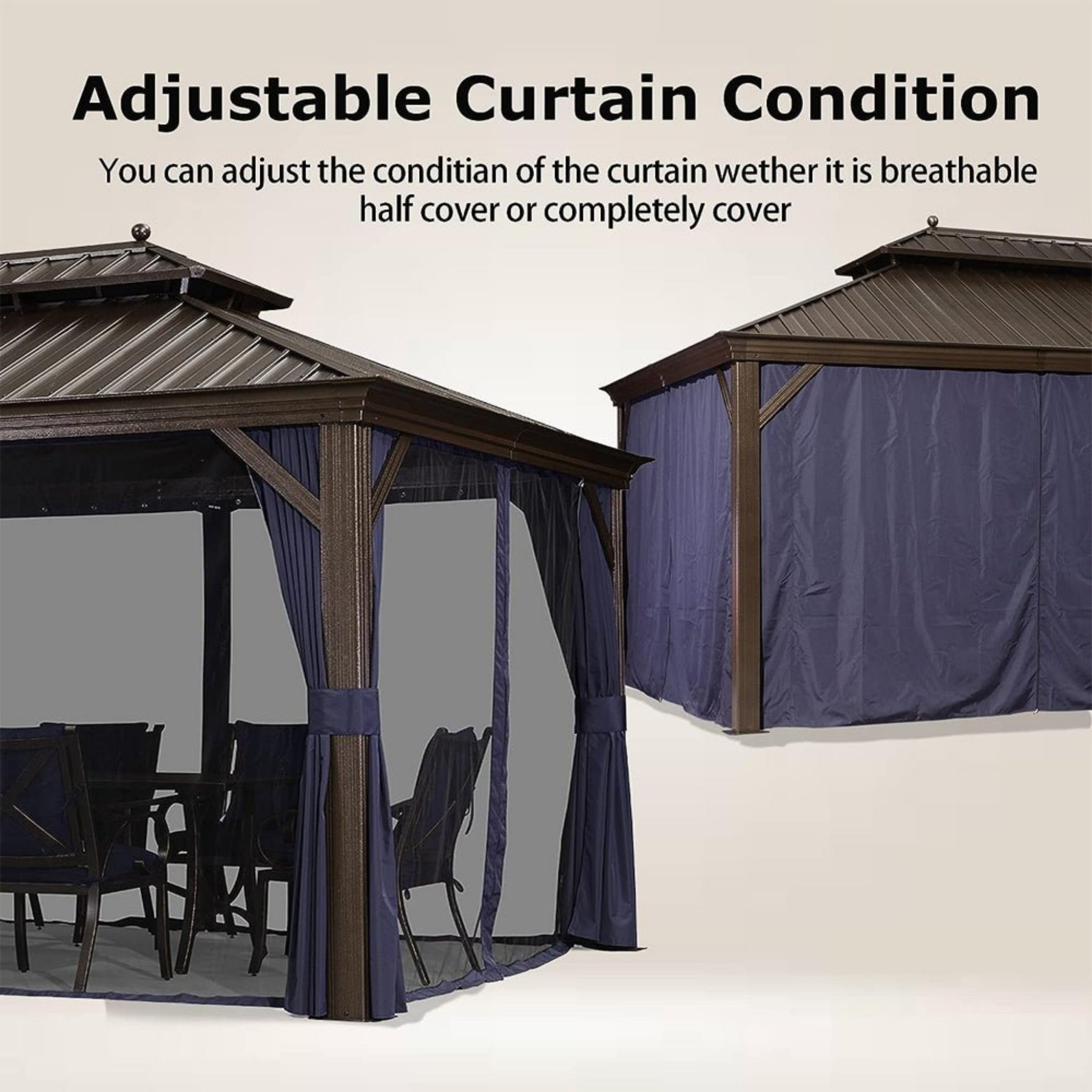 [12x20FT] Heavy Duty Outdoor Backyard Hardtop Gazebo With Netting And Curtains (SAK18352)
