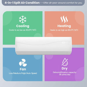 12000 BTU Mini Split Wall Mounted Air Conditioner & Ductless Heater W/ 5 Operation Modes (SAK53842)