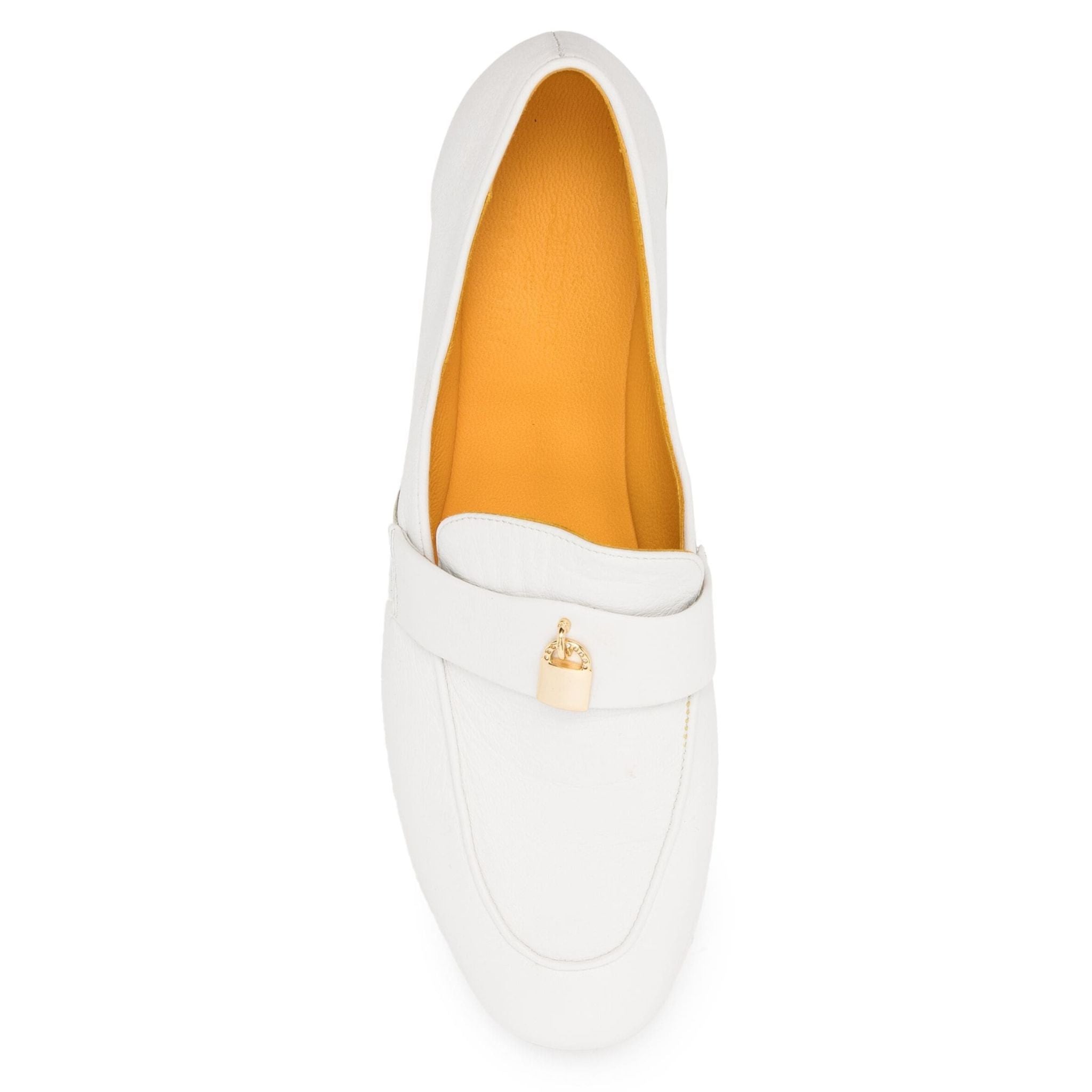 White Leather Lock Flat Loafer