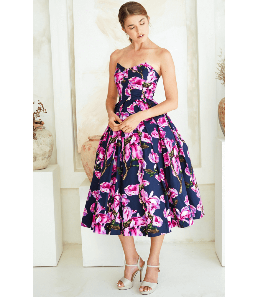 Lana Dress w/ Tulle Black Strapless Midi Dress