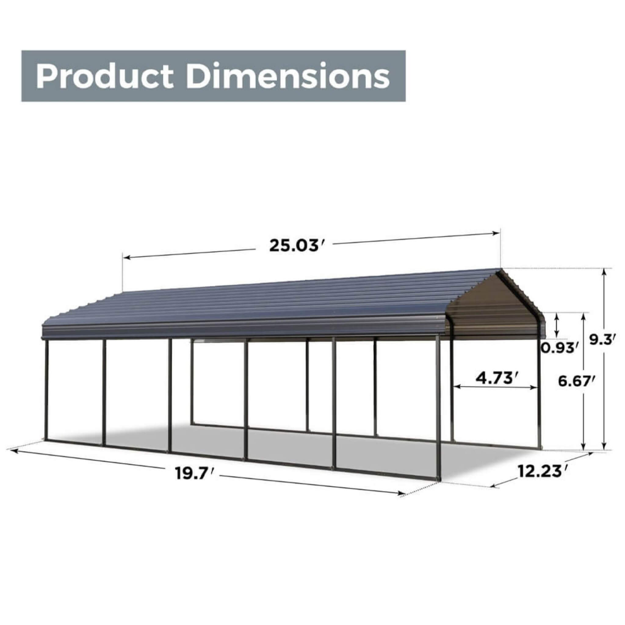 [12x25FT] Heavy Duty Extra Large Multi Vehicle Carport Kit With Galvanized Steel Roof (SAK37514)