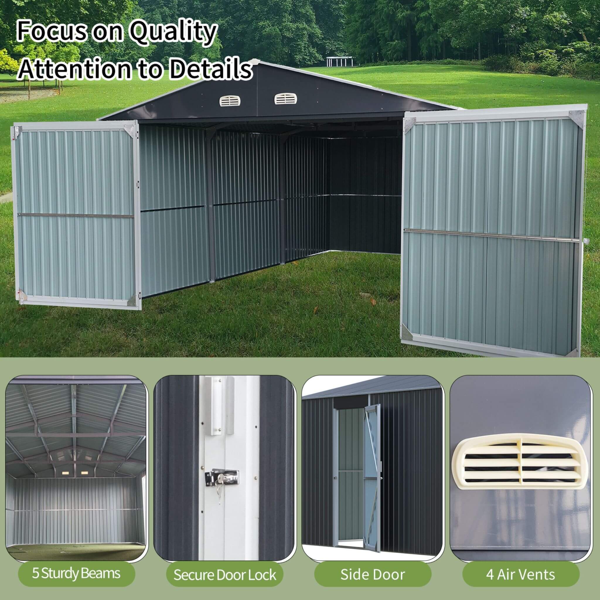 [13x20FT] Large Heavy Duty Outdoor Metal Storage Shed With Double Doors (SAK65331)
