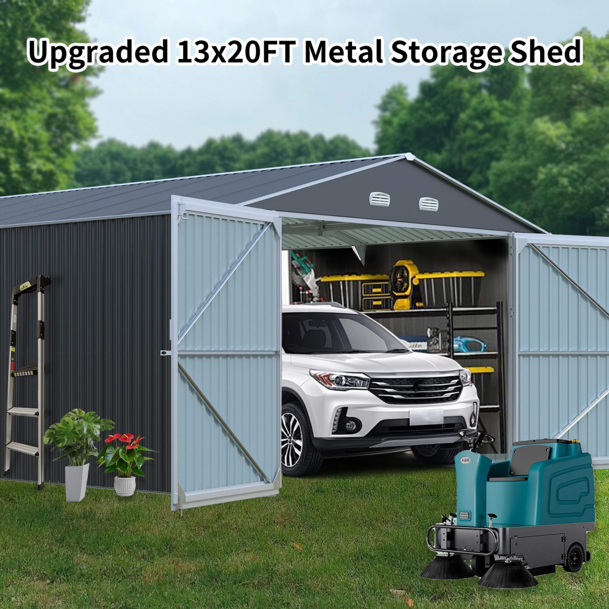 [13x20FT] Large Heavy Duty Outdoor Metal Storage Shed With Double Doors (SAK65331)