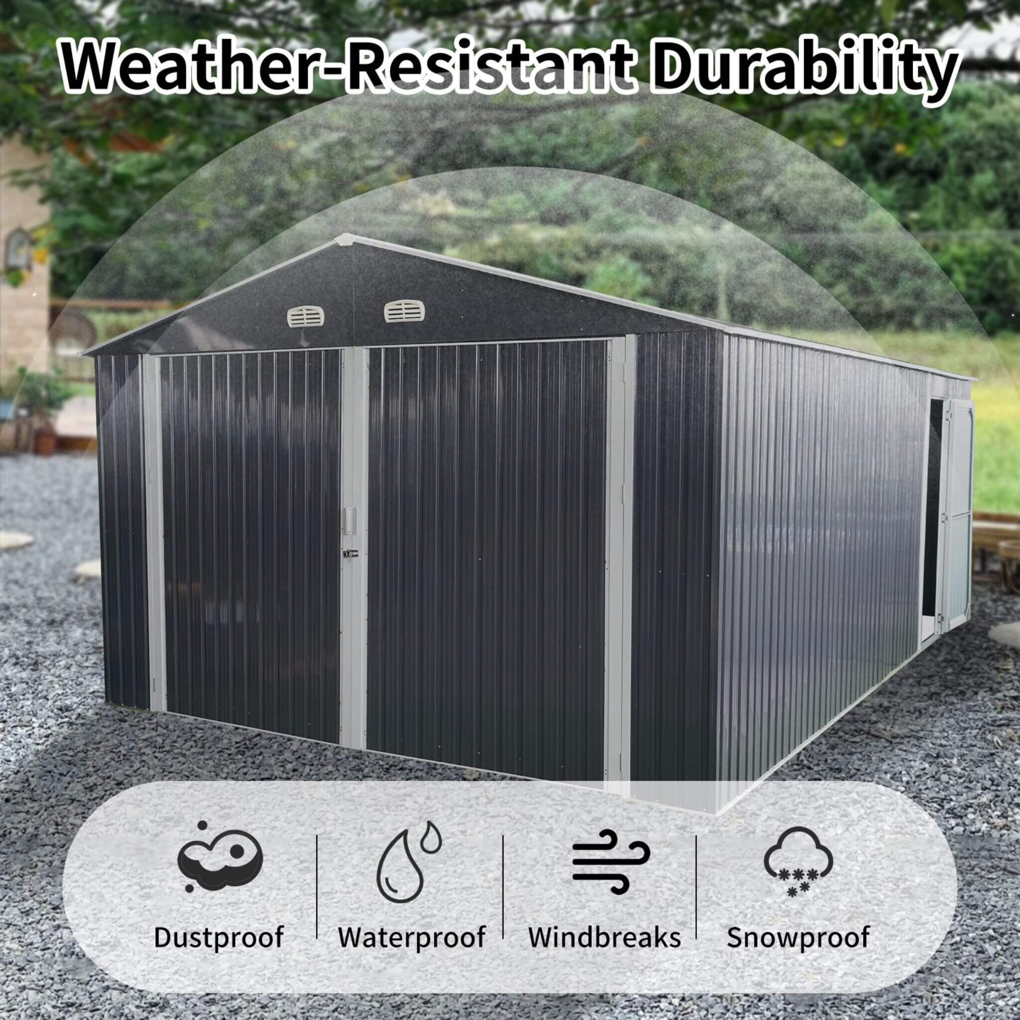 [13x20FT] Large Heavy Duty Outdoor Metal Storage Shed With Double Doors (SAK65331)