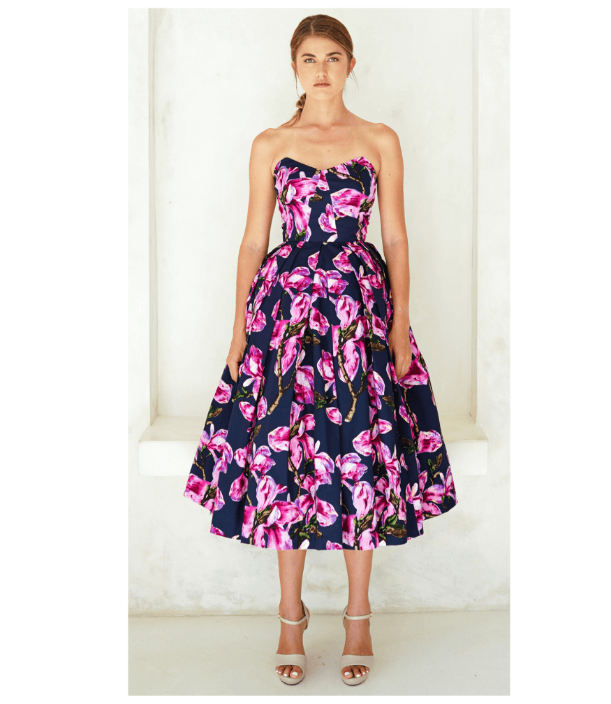 Lana Dress w/ Tulle Black Strapless Midi Dress