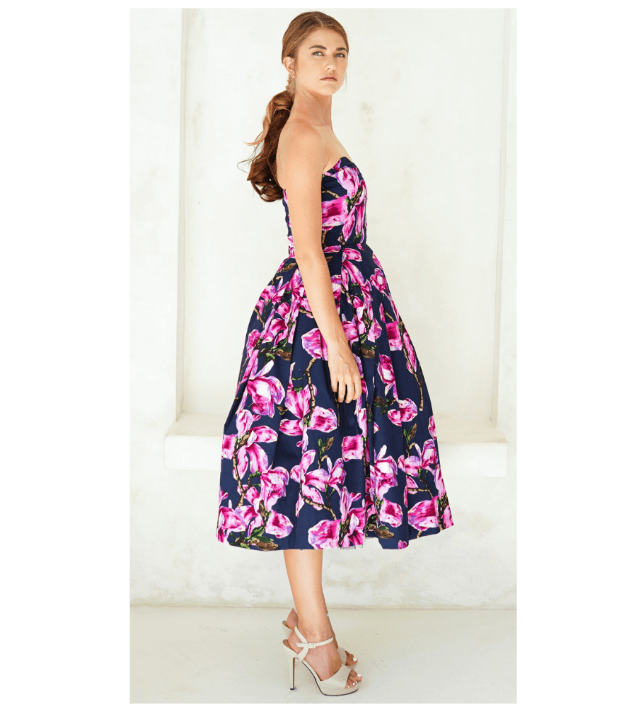 Lana Dress w/ Tulle Black Strapless Midi Dress