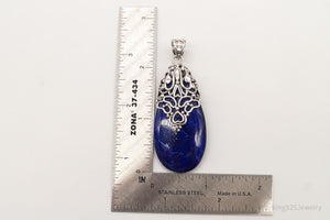 Large India Designer Doug Paulus Lapis Lazuli Ornate Sterling Silver Pendant