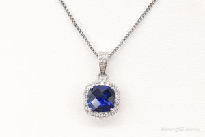Blue Lab Sapphire Cubic Zirconia Sterling Silver Necklace