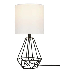 Catalina 18"H Metal Geometric Cage Matte Black Finish Table Lamp with White Linen Drum Shade