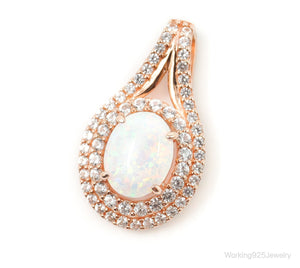 Opal Cubic Zirconia Rose Gold Vermeil Sterling Silver Necklace Pendant