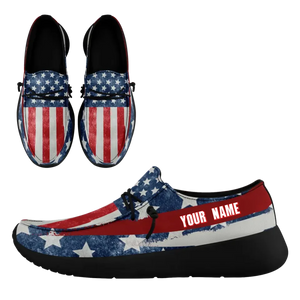 Personalized  America Flag Sneakers, Custom Patriotic Loafer Shoes,  Canvas Slip On Shoes,
FN018-24020303-4b