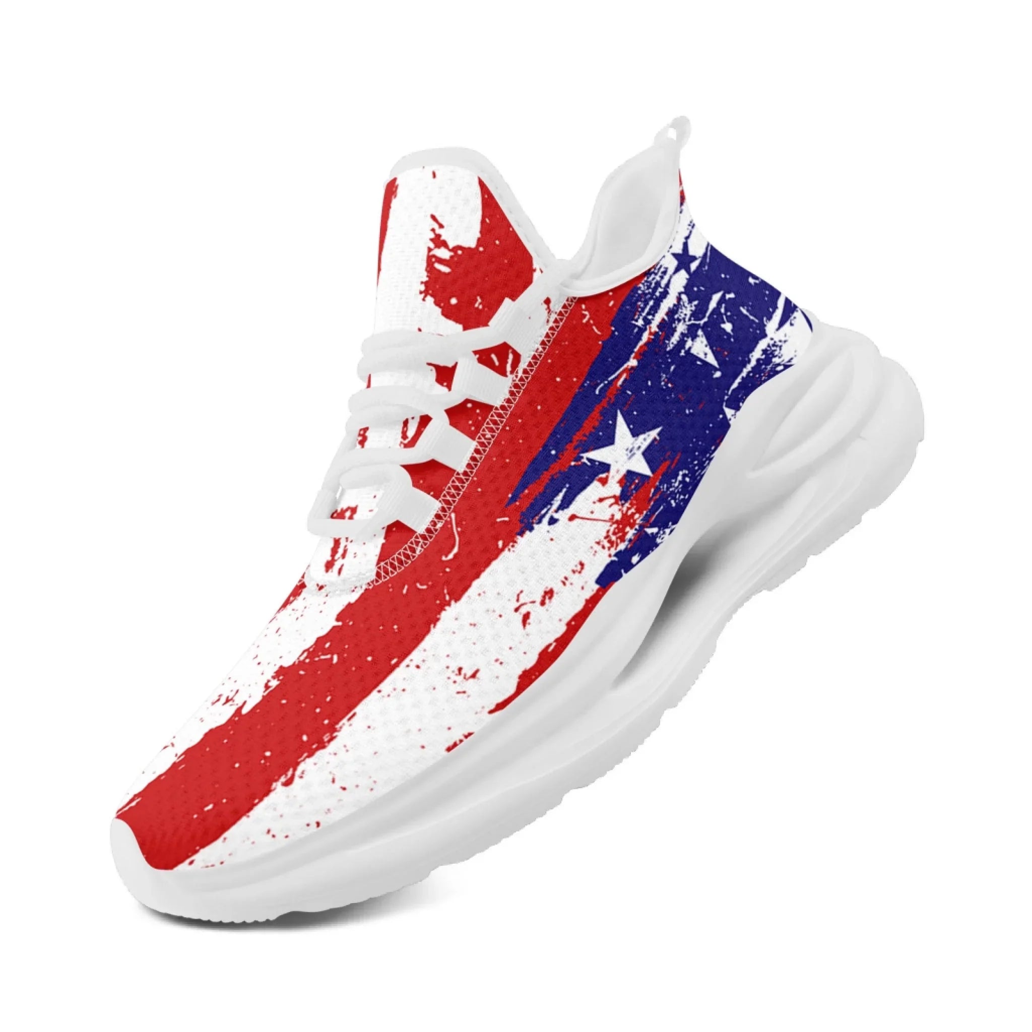 Personalized America Flag Print Sneakers, Custom Patriotic and Breathable Walking Shoes, Unisex Sports Shoes