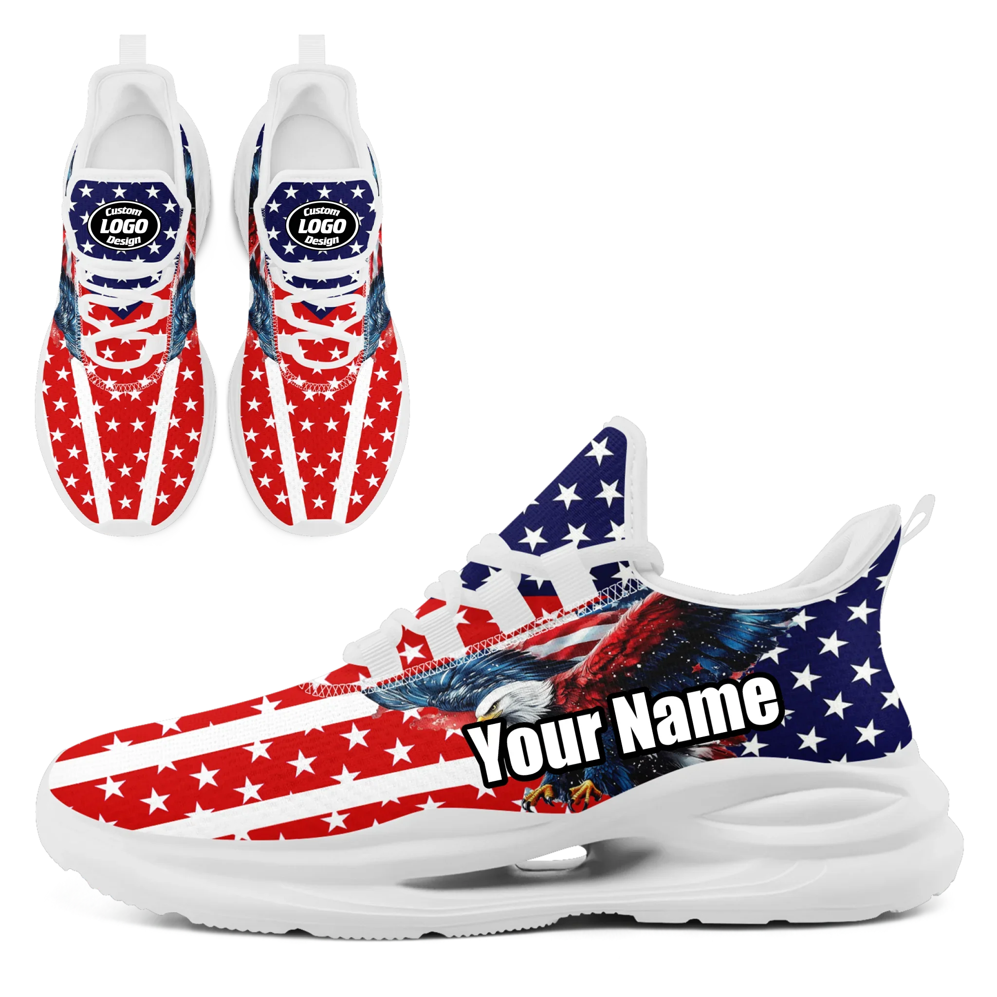 Personalized America Flag Sneakers, Custom Breathable Gym Shoes, Patriotic and Pride Walking Shoes