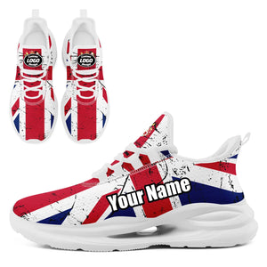 Personalized UK Flag Print Sneakers, Custom Breathable Lace Up Shoes, Patriotic and Pride Unisex Shoes