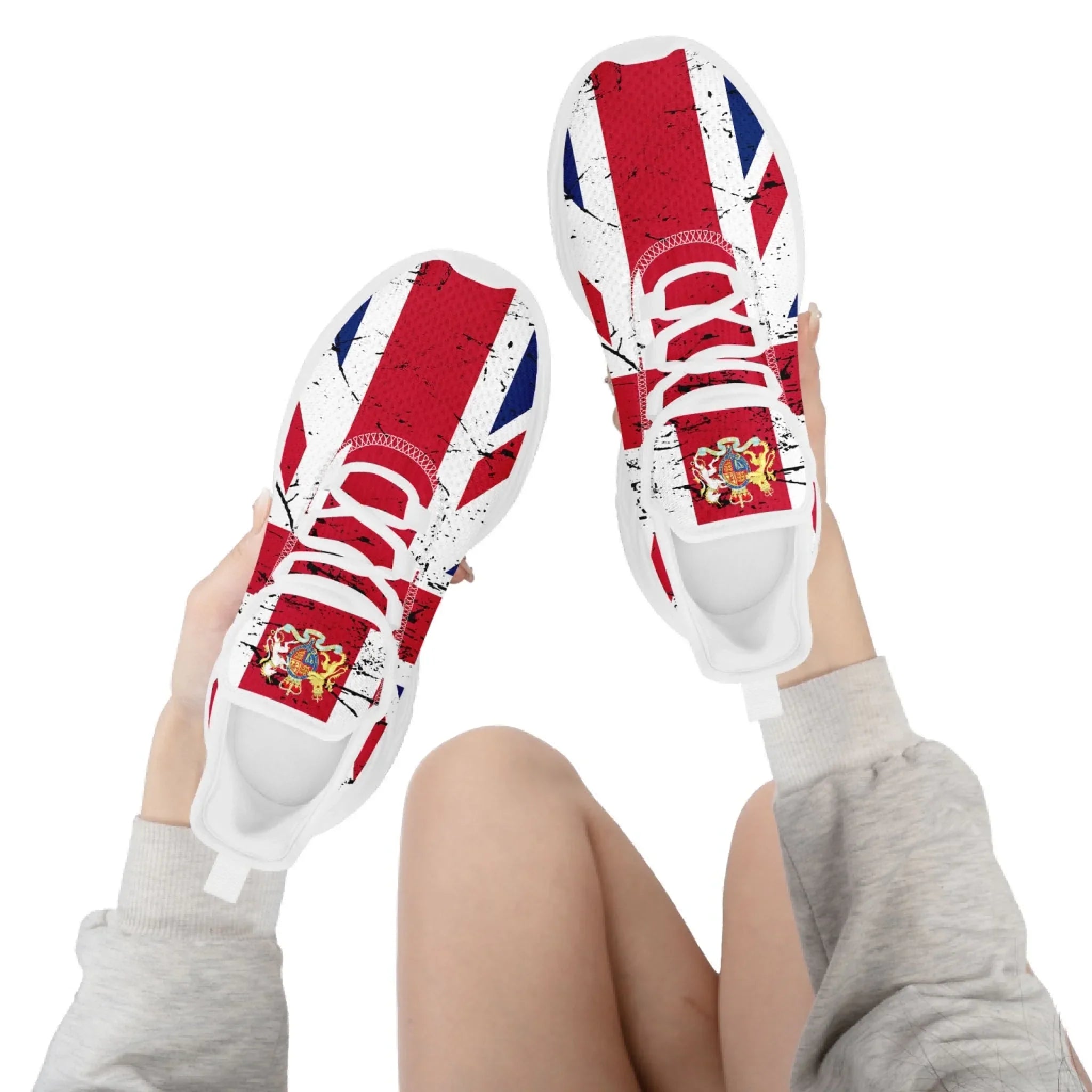 Personalized UK Flag Print Sneakers, Custom Breathable Lace Up Shoes, Patriotic and Pride Unisex Shoes