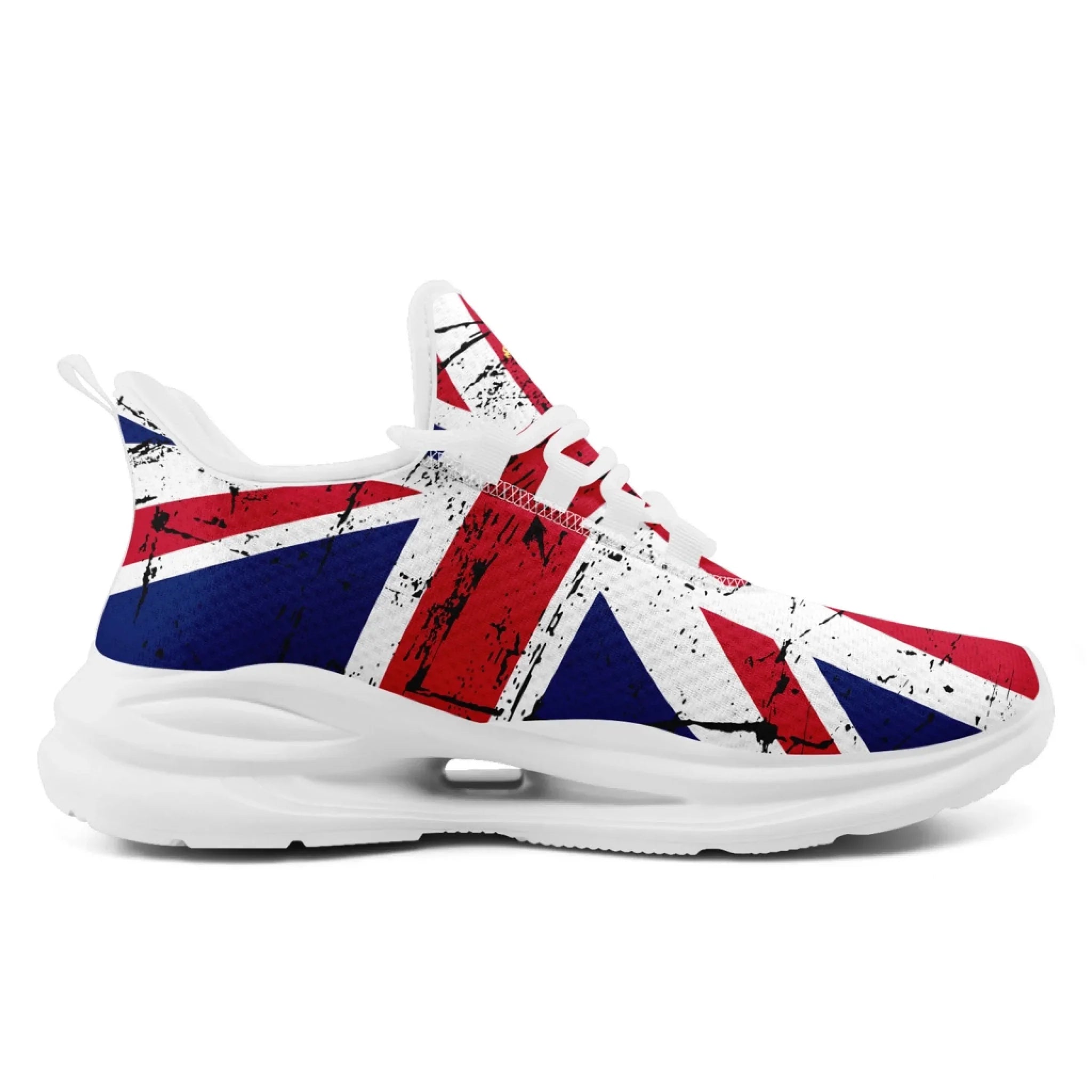 Personalized UK Flag Print Sneakers, Custom Breathable Lace Up Shoes, Patriotic and Pride Unisex Shoes