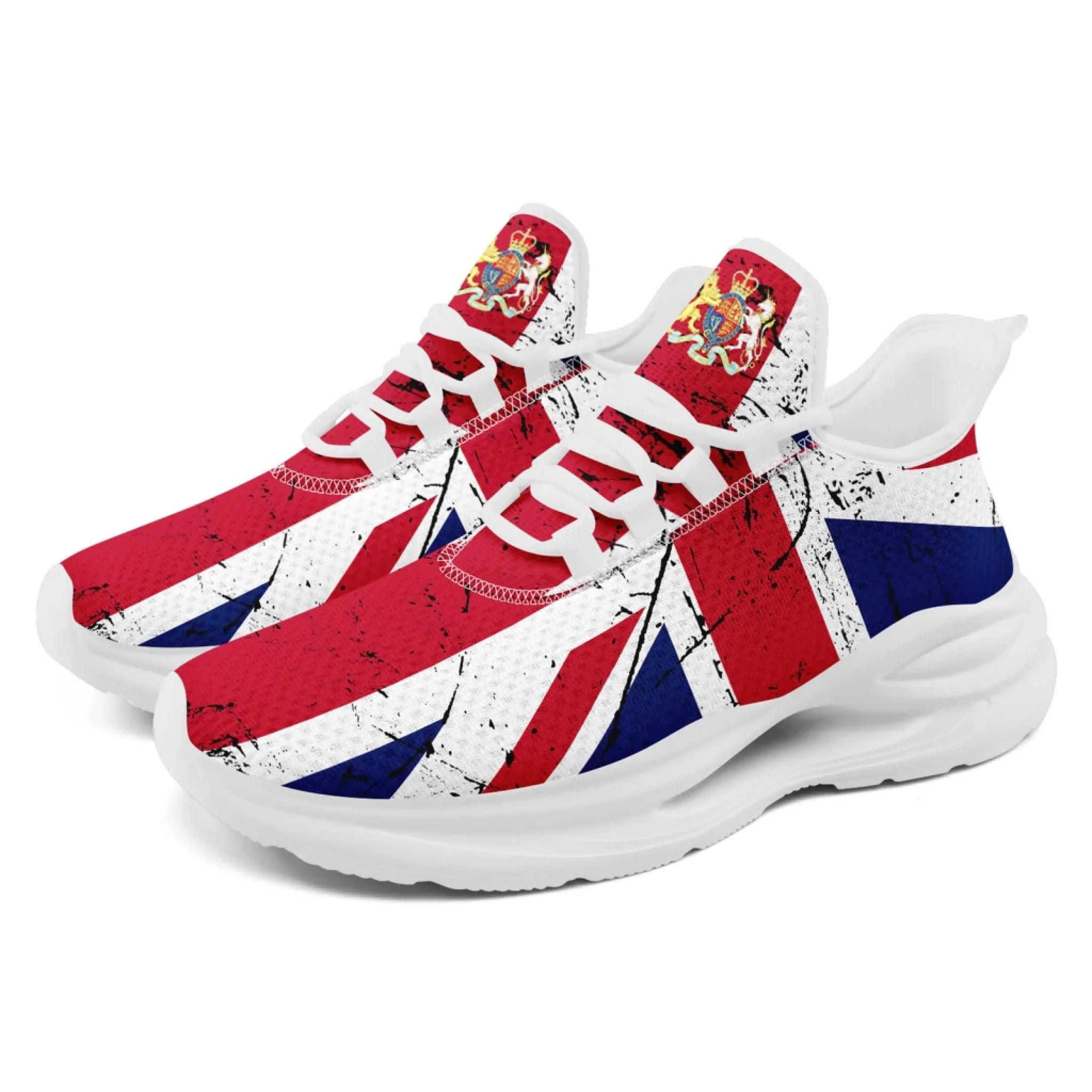 Personalized UK Flag Print Sneakers, Custom Breathable Lace Up Shoes, Patriotic and Pride Unisex Shoes