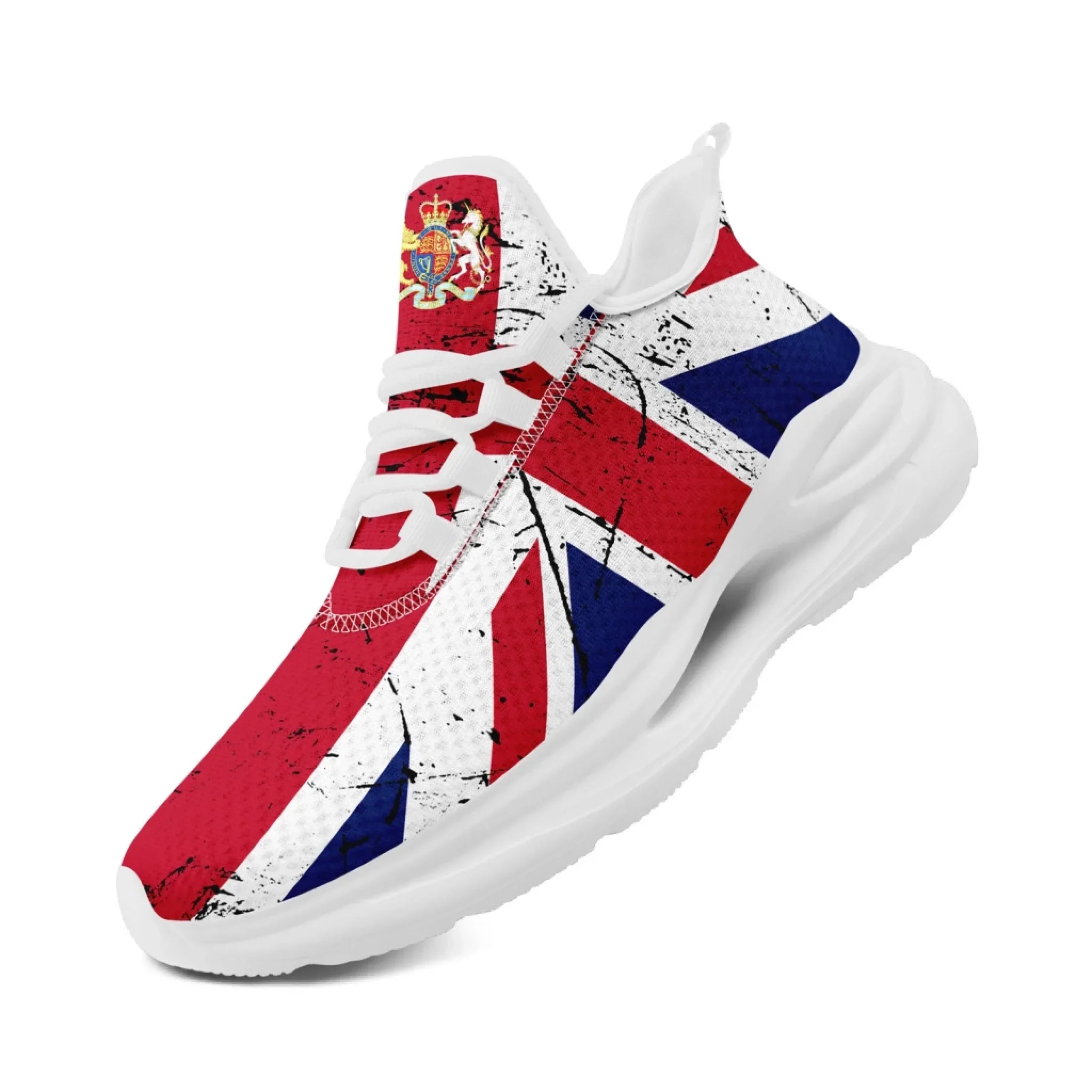 Personalized UK Flag Print Sneakers, Custom Breathable Lace Up Shoes, Patriotic and Pride Unisex Shoes
