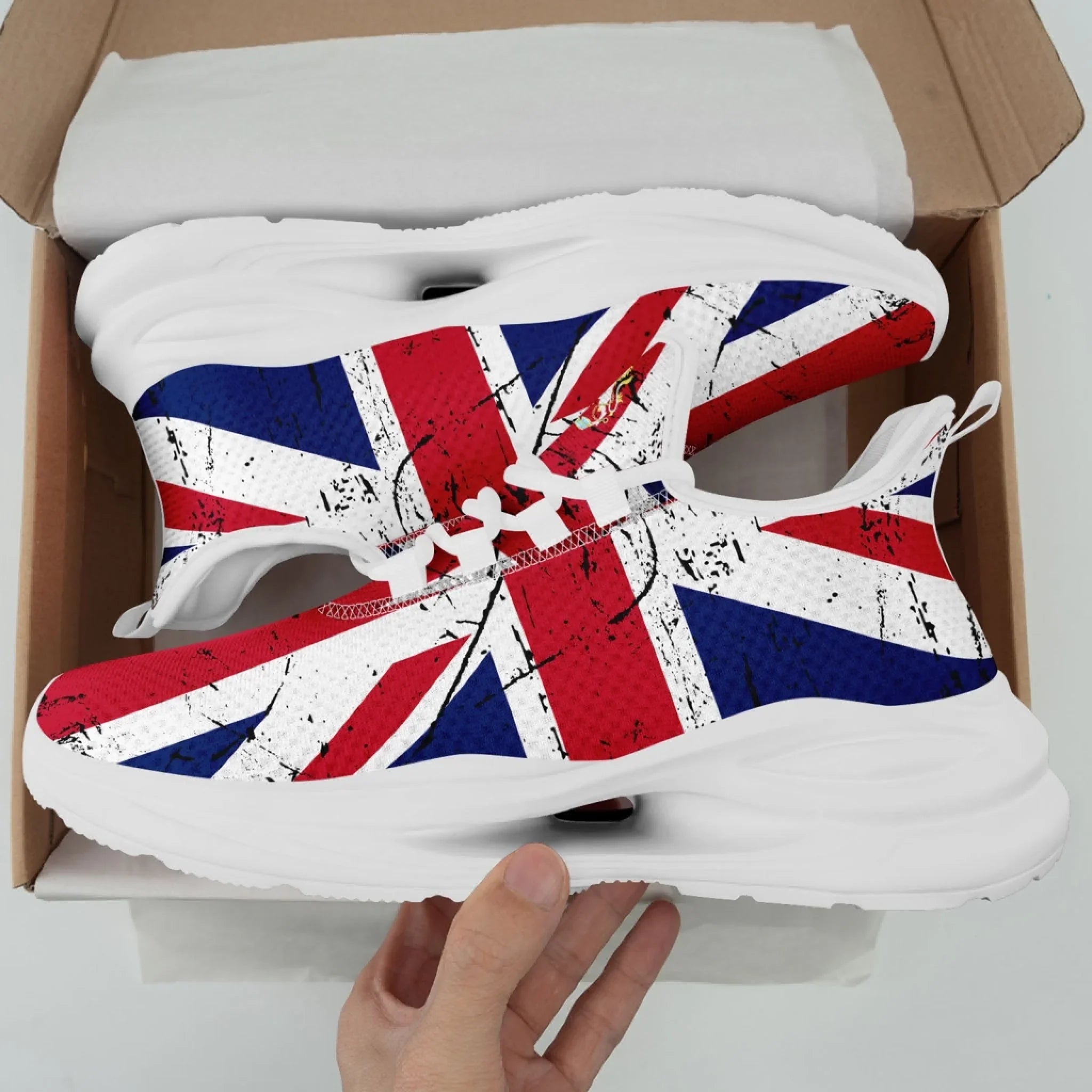 Personalized UK Flag Print Sneakers, Custom Breathable Lace Up Shoes, Patriotic and Pride Unisex Shoes