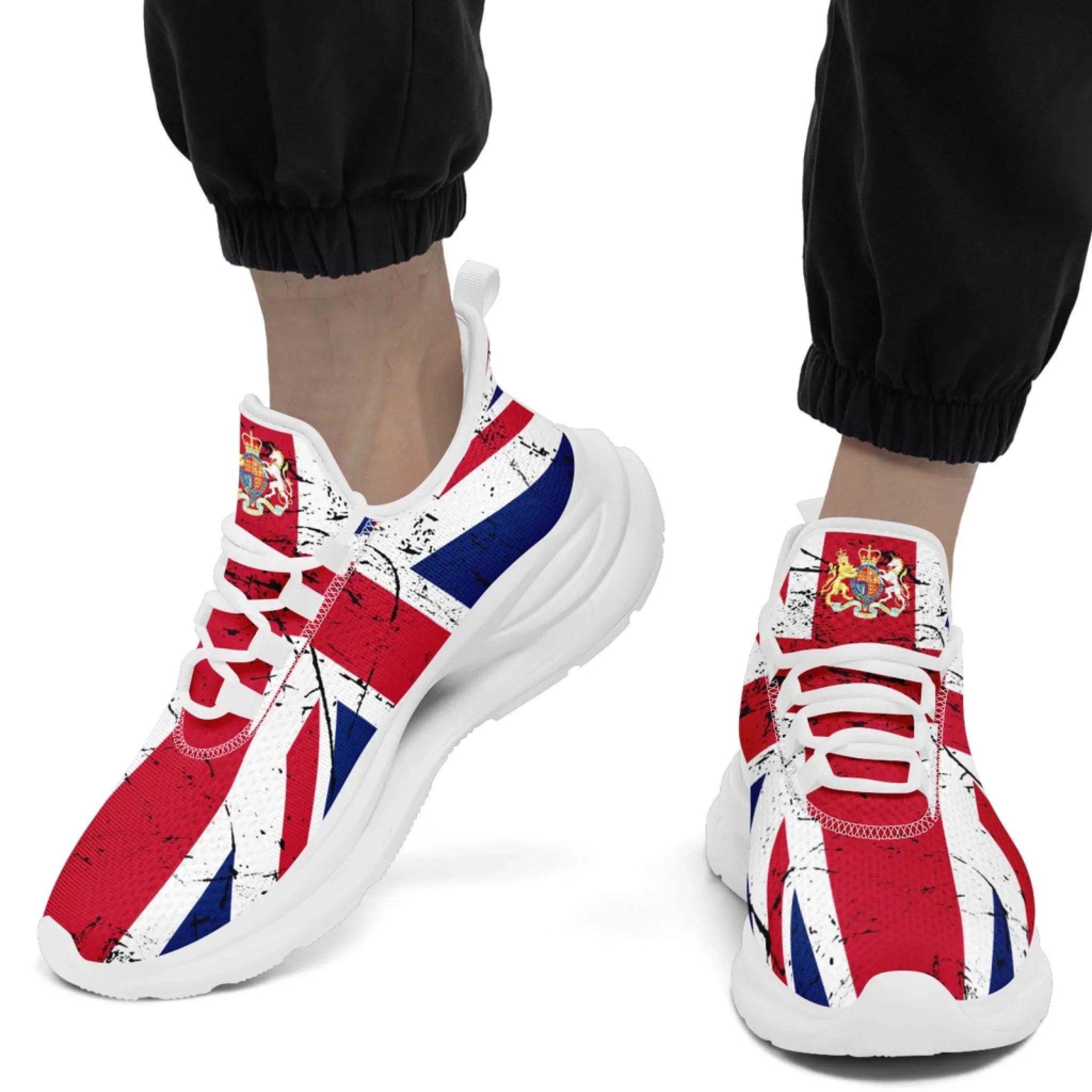 Personalized UK Flag Print Sneakers, Custom Breathable Lace Up Shoes, Patriotic and Pride Unisex Shoes