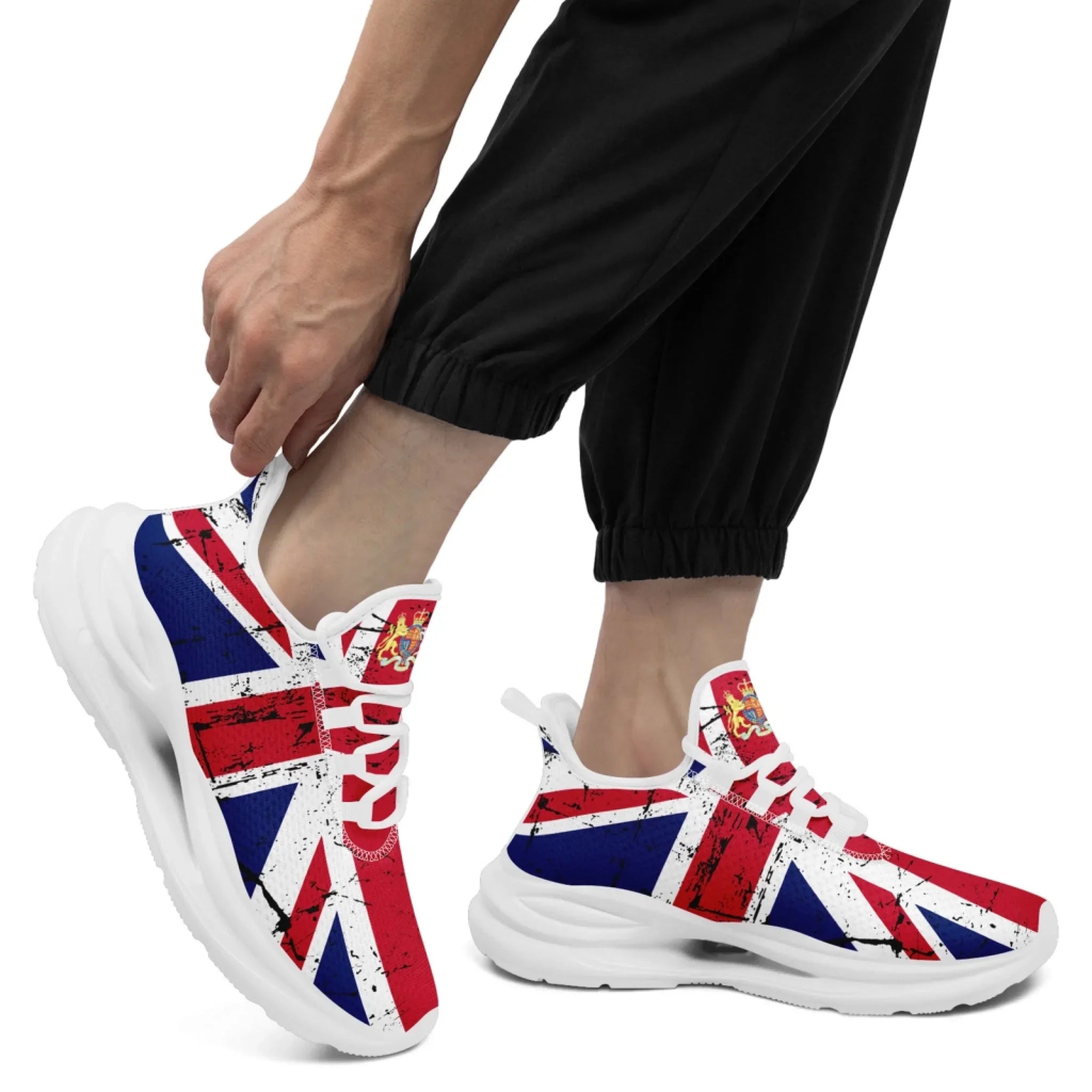 Personalized UK Flag Print Sneakers, Custom Breathable Lace Up Shoes, Patriotic and Pride Unisex Shoes
