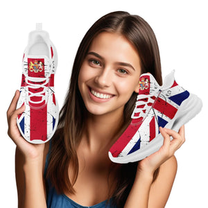 Personalized UK Flag Print Sneakers, Custom Breathable Lace Up Shoes, Patriotic and Pride Unisex Shoes