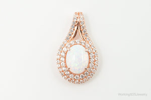 Opal Cubic Zirconia Rose Gold Vermeil Sterling Silver Necklace Pendant
