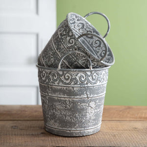 Antique Metal Buckets with Handles (Set of 2)