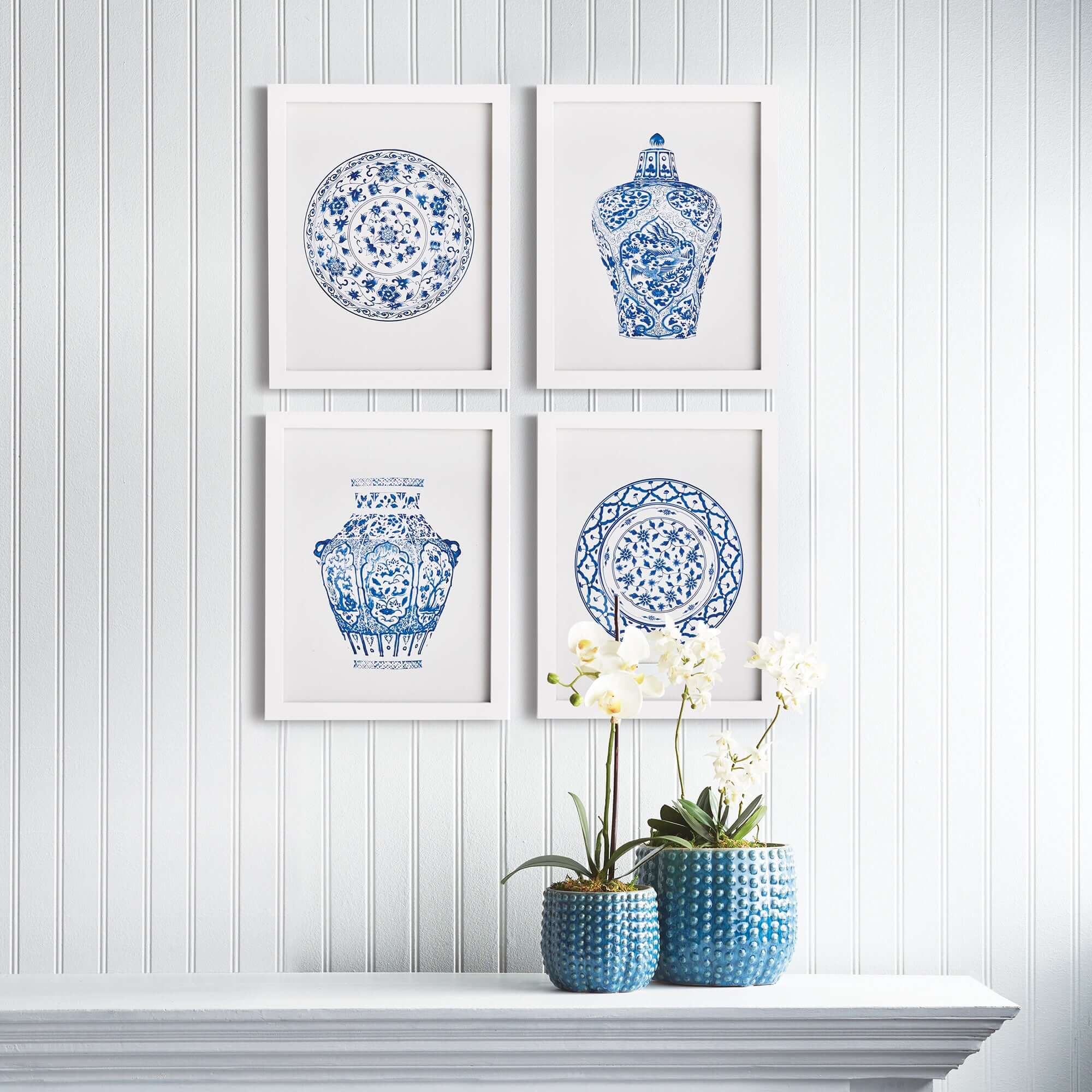 Blue and White Chinoiserie Ginger Jar and Plate Prints (Set of 4)