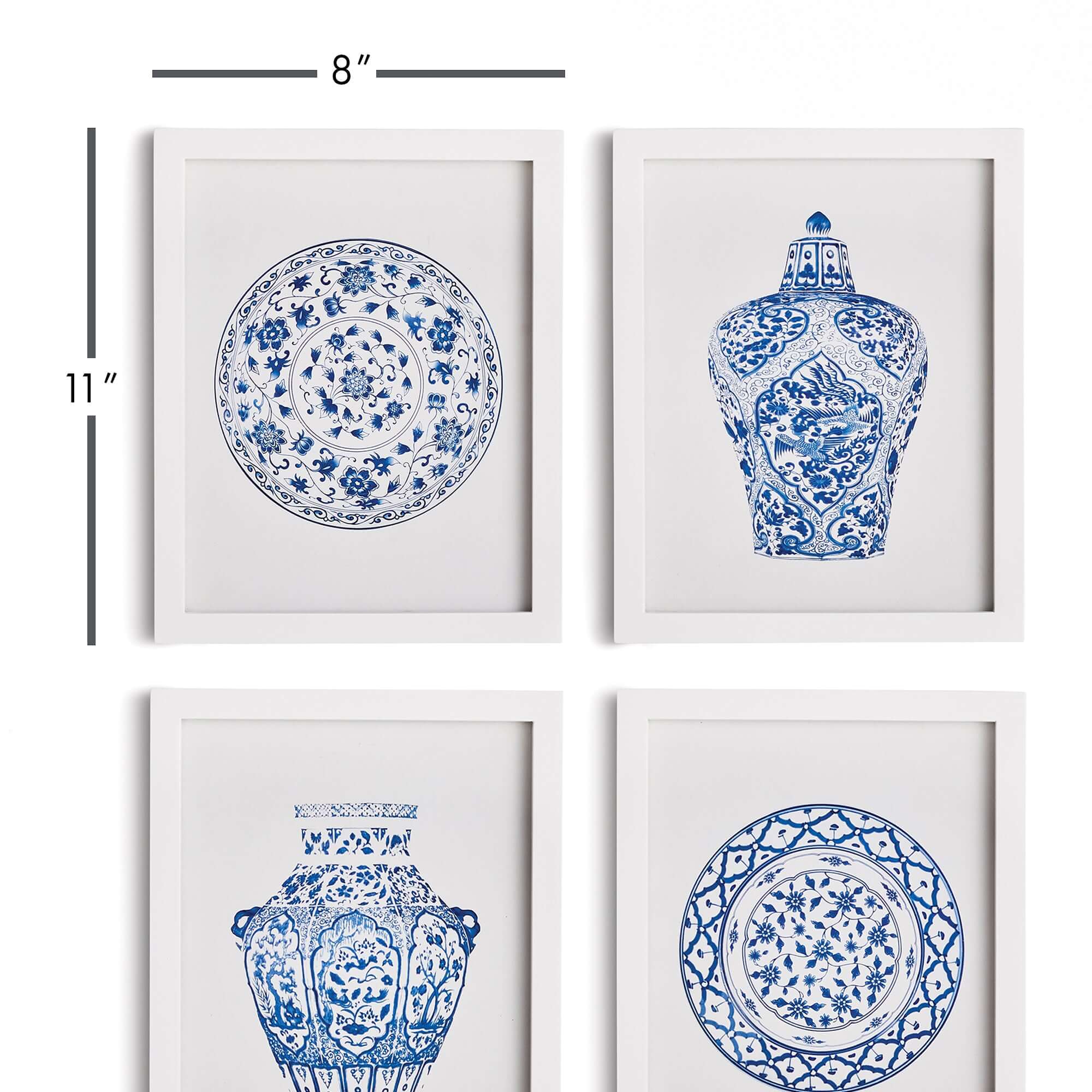 Blue and White Chinoiserie Ginger Jar and Plate Prints (Set of 4)
