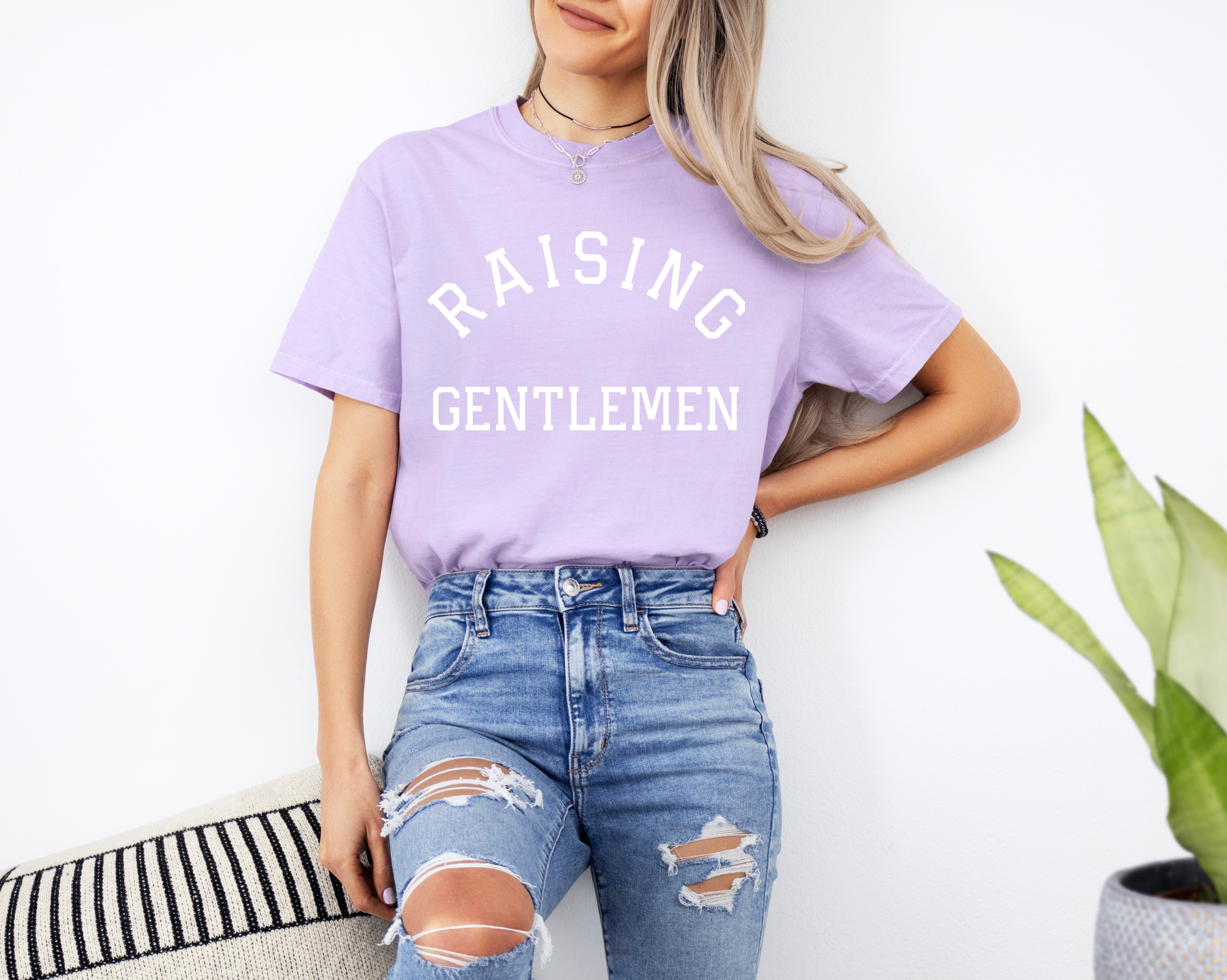 Raising Gentlemen Boy mom Garment Dyed T Shirt (varsity)