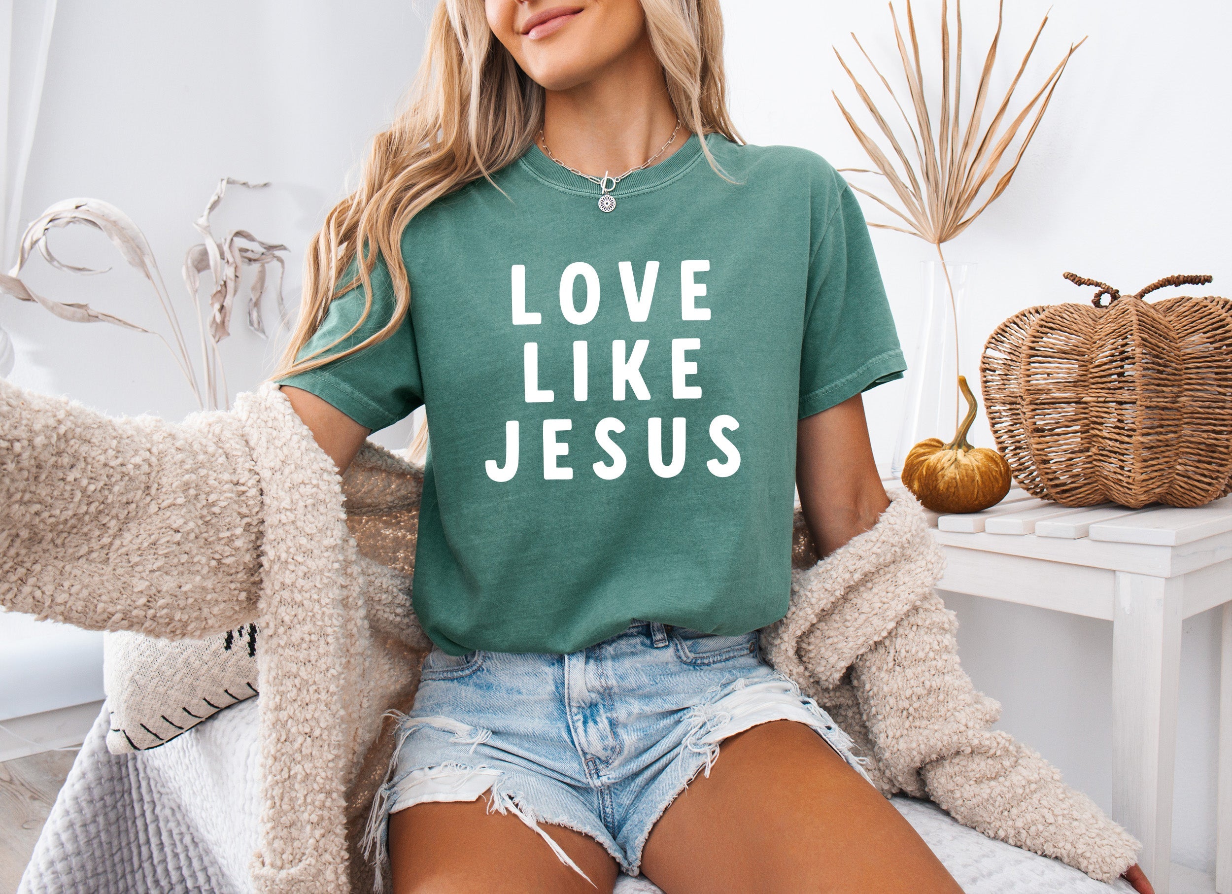 Love Like Jesus Garment Dyed Christian T Shirt (big design)