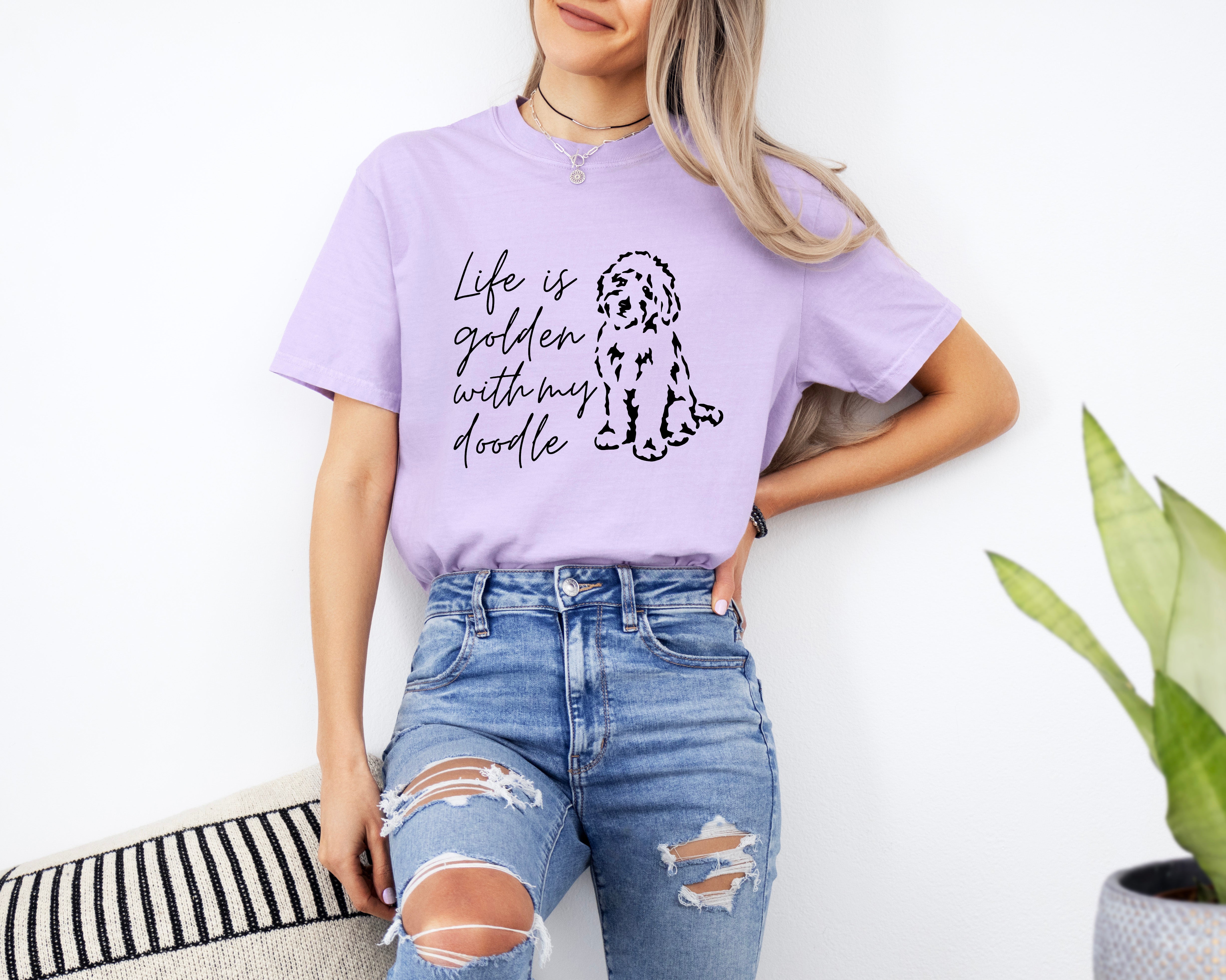 Life Is Golden With My Doodle Dog mom Garment Dyed T Shirt