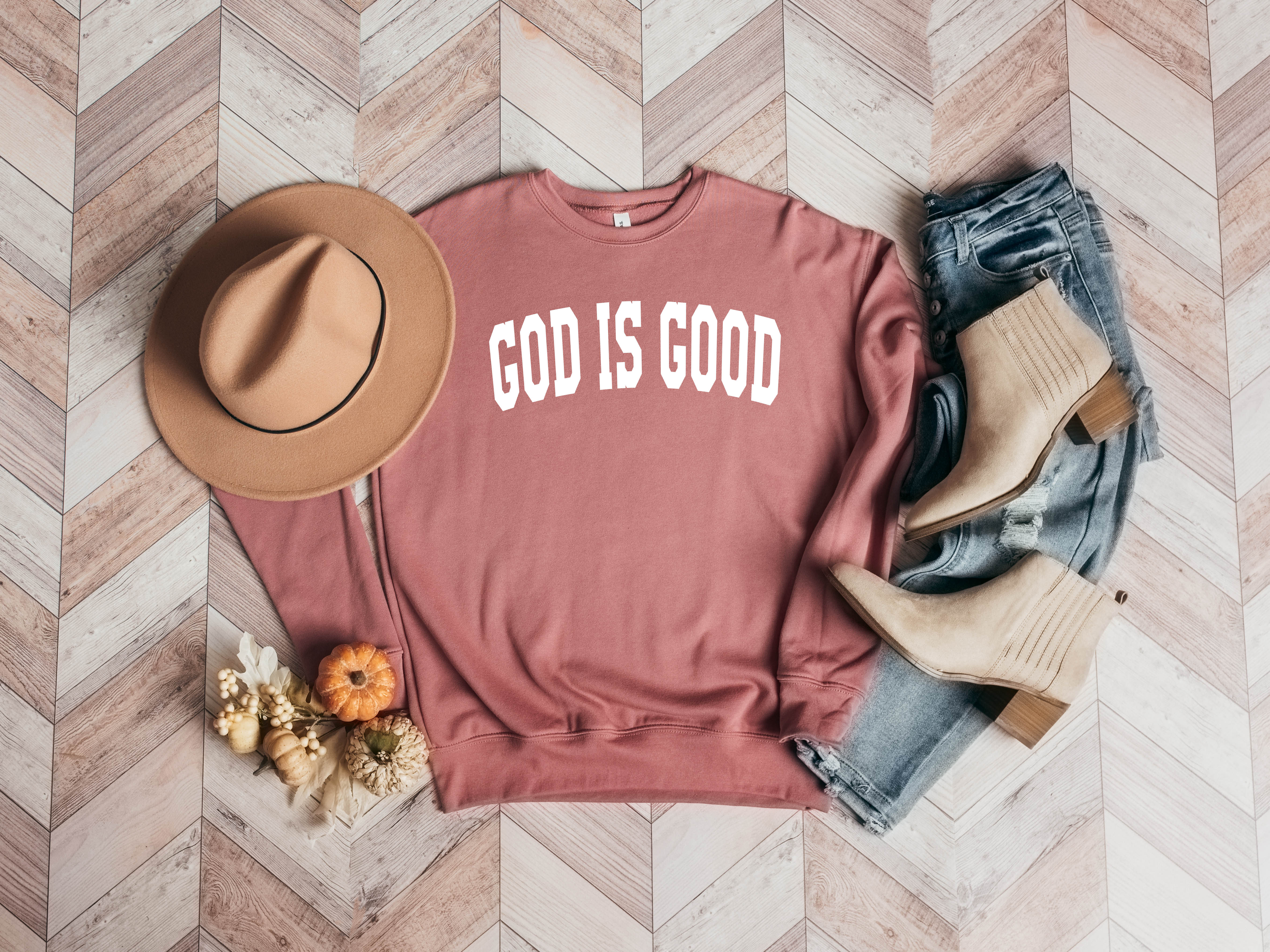 God is Good Christian Bible Sponge Fleece Crewneck Sweatshirt