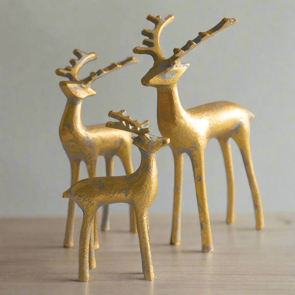 Gold Reindeer Figurines (Set of 3)