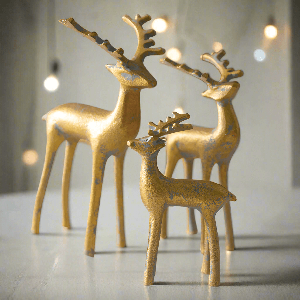 Gold Reindeer Figurines (Set of 3)