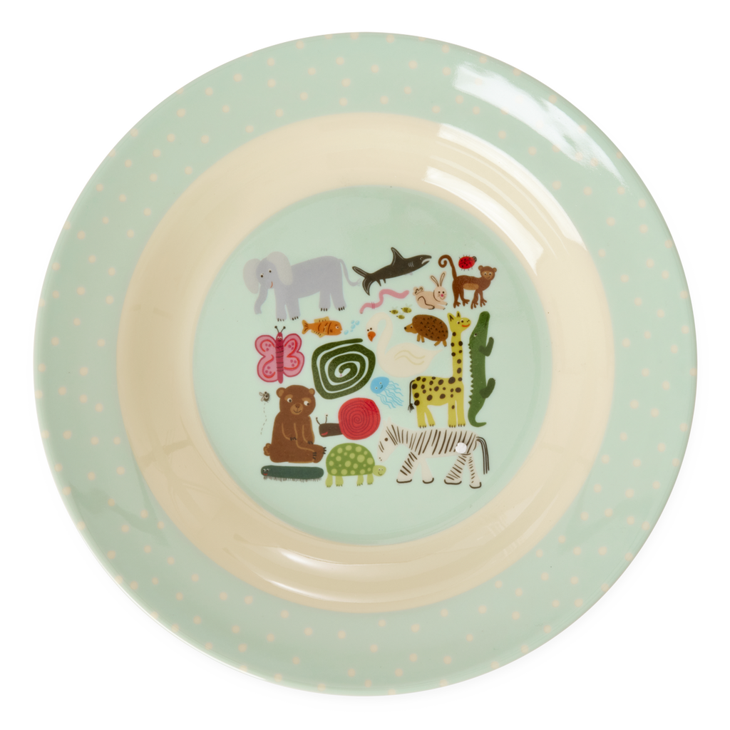 Melamine Kids Bowl | Mint Wildlife Print