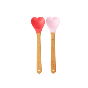 Kitchen Silicone Spoon in mini Heart shape with bamboo Handle - Set of Two