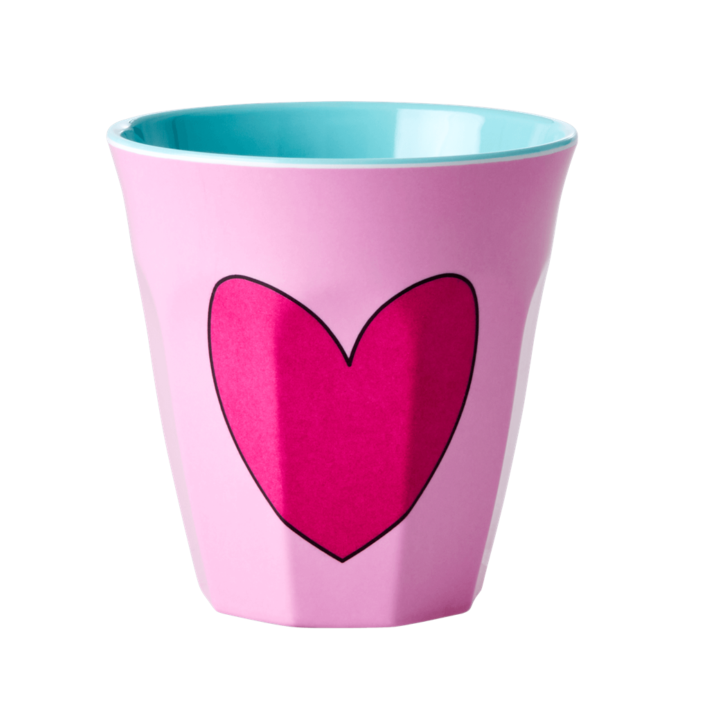 Set of 2 Medium Melamine Cup | Heart in Soft Pink Print