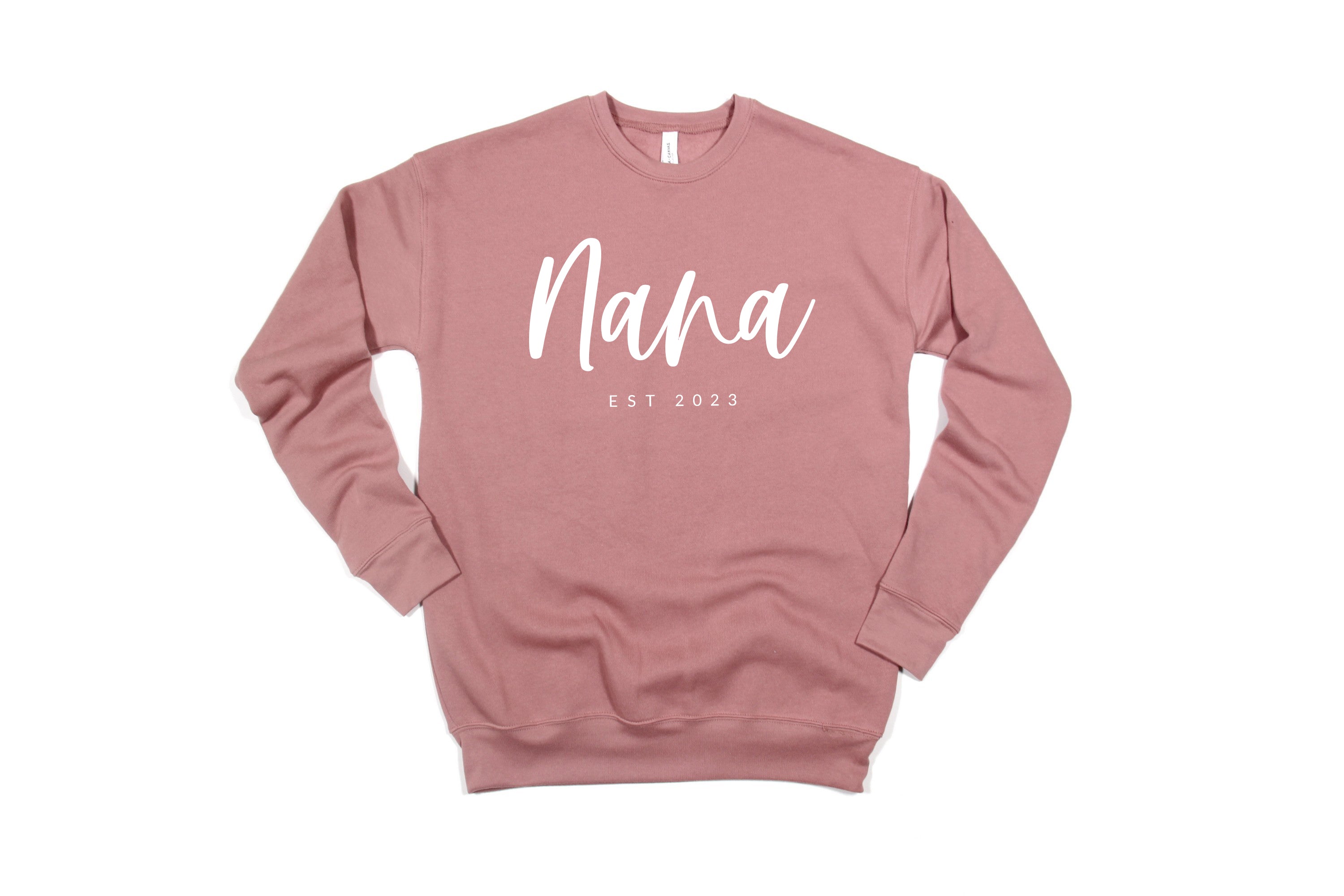 Nana Grandma Est 2022 Est 2023 Drop Shoulder Sponge Fleece Crewneck Sweatshirt